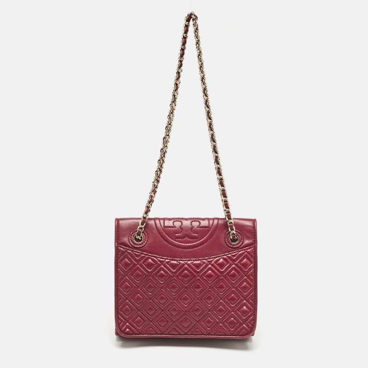 Pre Owned Tory Burch Burgundy Leather Fleming Shoulder Bag