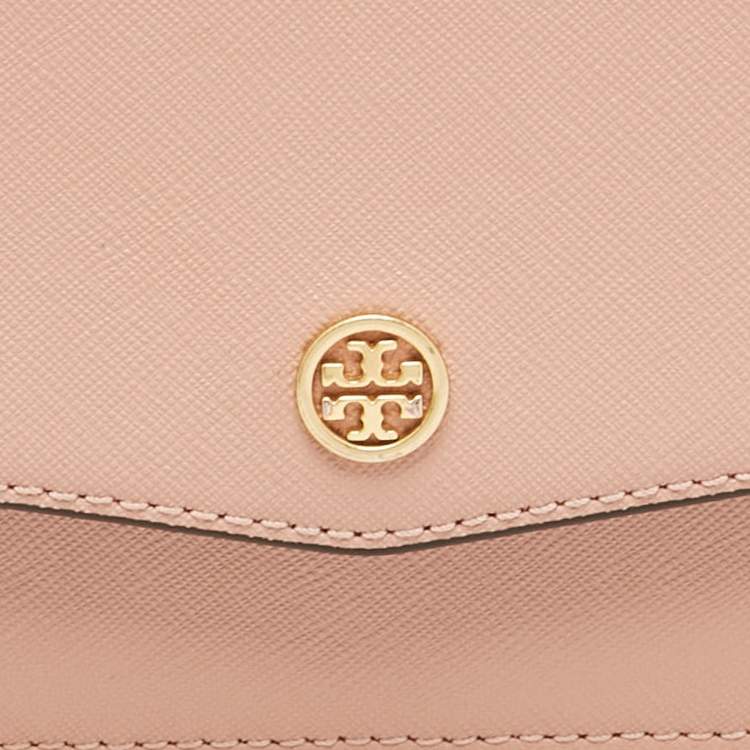 Pre Owned Tory Burch Peach Leather Mini Robinson Shoulder Bag