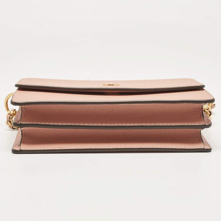 Pre Owned Tory Burch Peach Leather Mini Robinson Shoulder Bag