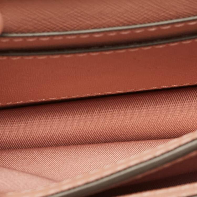 Pre Owned Tory Burch Peach Leather Mini Robinson Shoulder Bag