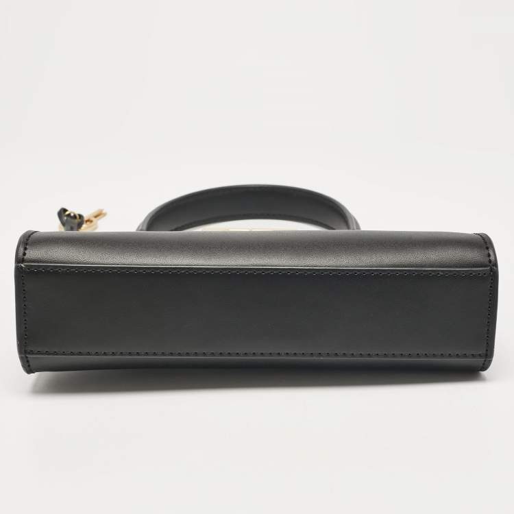 Pre Owned Tory Burch Black Leather Petite Lee Radziwill Top Handle Bag