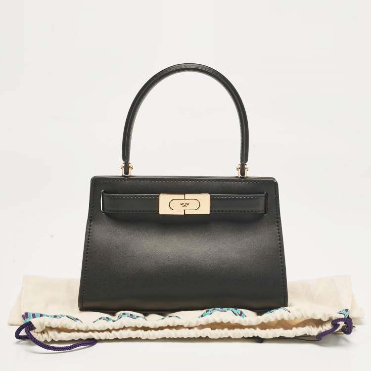 Pre Owned Tory Burch Black Leather Petite Lee Radziwill Top Handle Bag