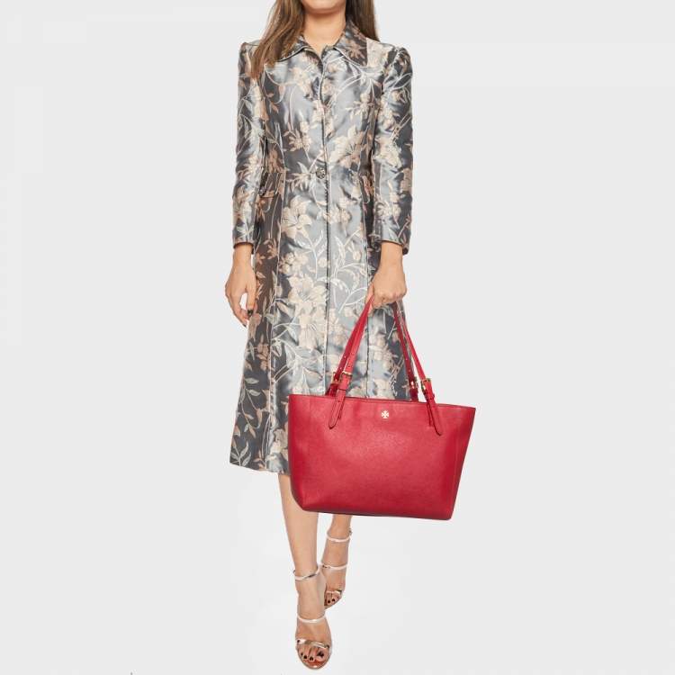 Pre Owned Tory Burch Red Leather Medium York Buckle Tote
