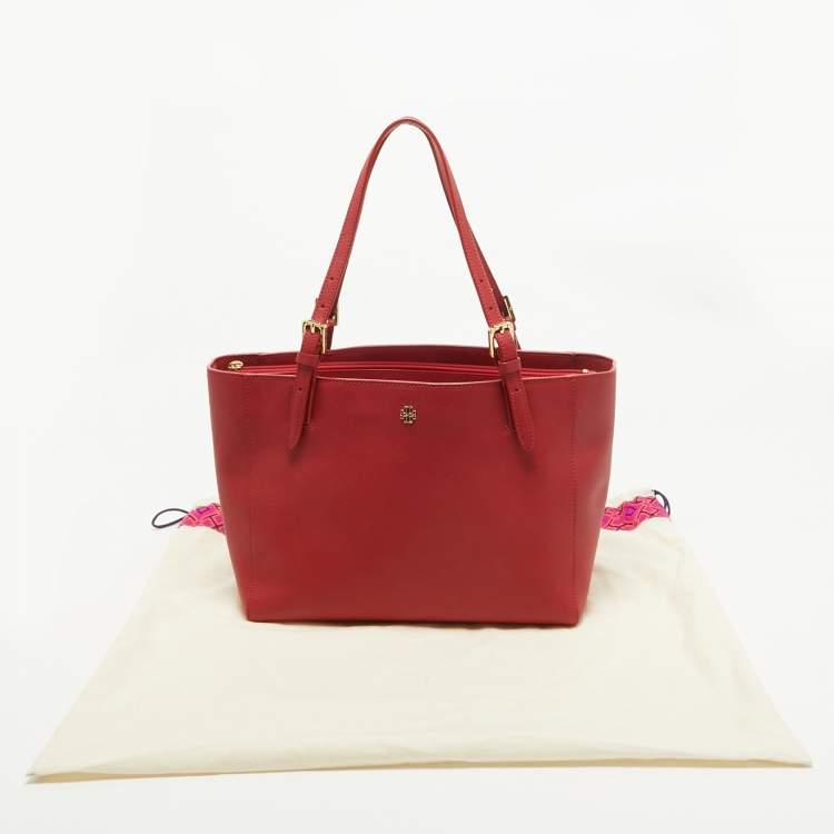 Pre Owned Tory Burch Red Leather Medium York Buckle Tote