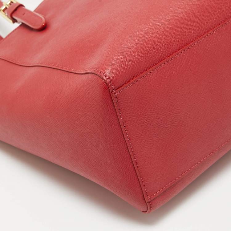 Pre Owned Tory Burch Red Leather Medium York Buckle Tote