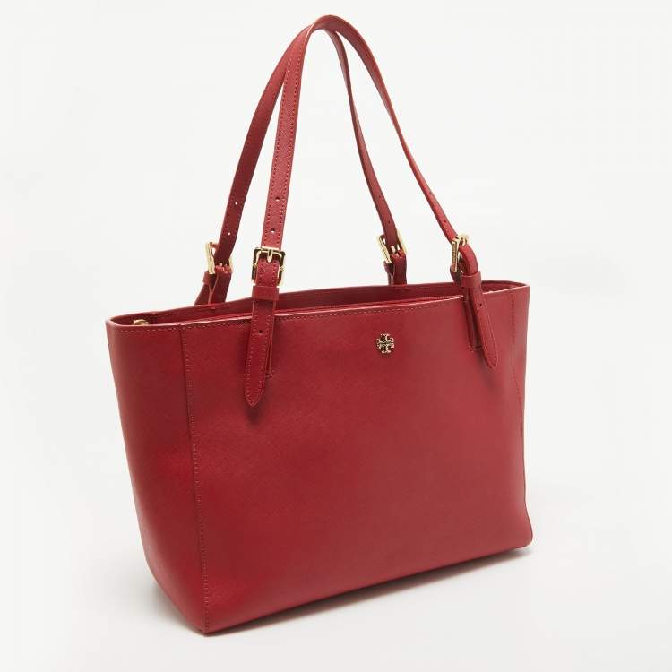 Pre Owned Tory Burch Red Leather Medium York Buckle Tote