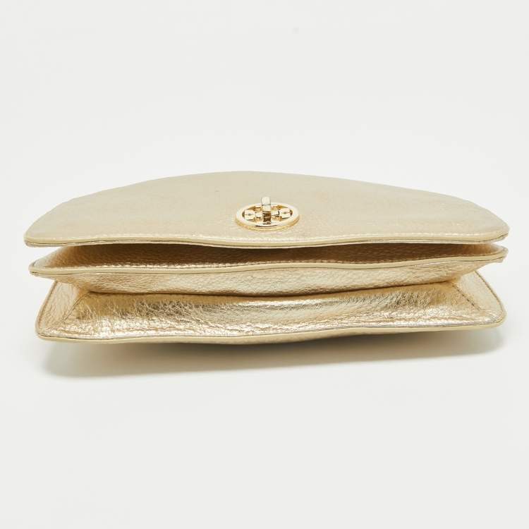 مملوكة مسبقًا Tory Burch Gold Leather Adalyn Chain Clutch