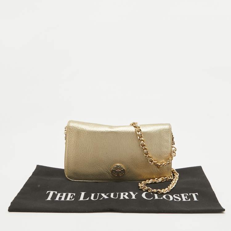 مملوكة مسبقًا Tory Burch Gold Leather Adalyn Chain Clutch