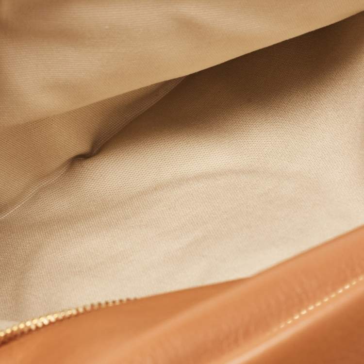 Pre Owned Tory Burch Brown Leather Reva Chain Clutch