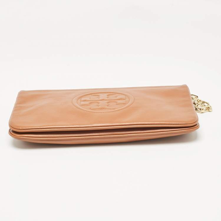 Pre Owned Tory Burch Brown Leather Reva Chain Clutch