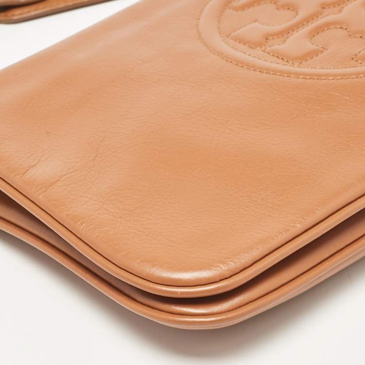 Pre Owned Tory Burch Brown Leather Reva Chain Clutch