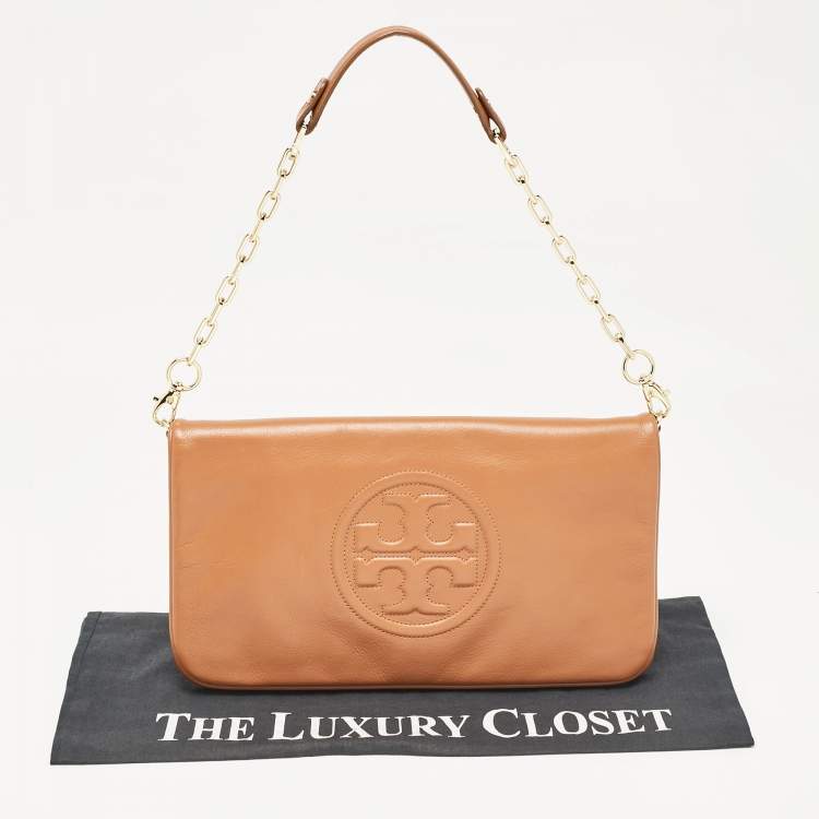 Pre Owned Tory Burch Brown Leather Reva Chain Clutch
