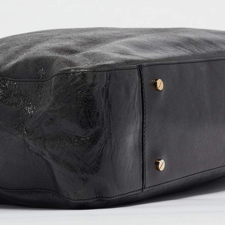 Pre Owned Tory Burch Black Iridescent Leather Logo Detail Hobo