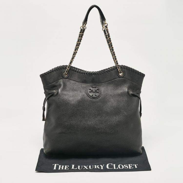 Pre Owned Tory Burch Black Leather Slouchy Marion Tote