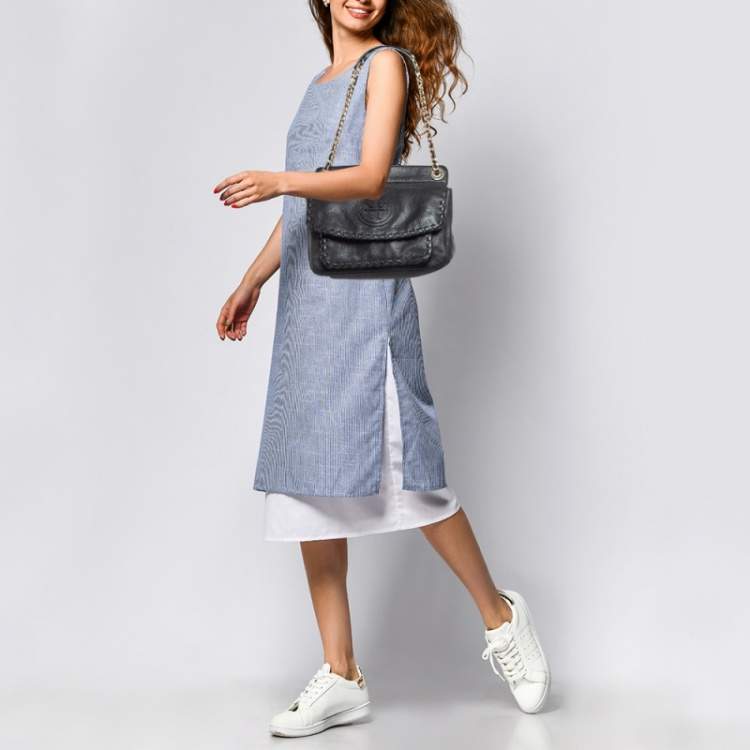 Pre Owned Tory Burch Black Leather Marion Shoulder Bag