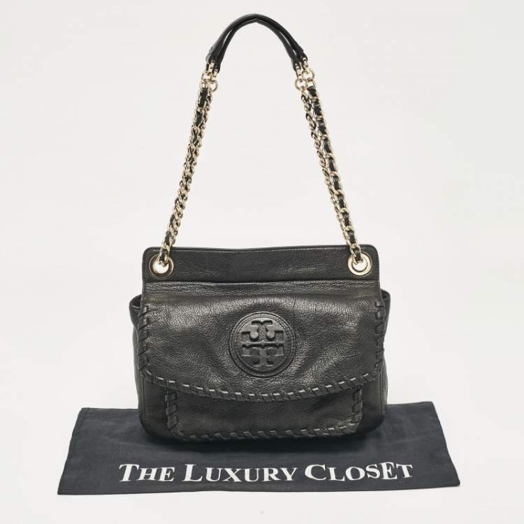 Pre Owned Tory Burch Black Leather Marion Shoulder Bag