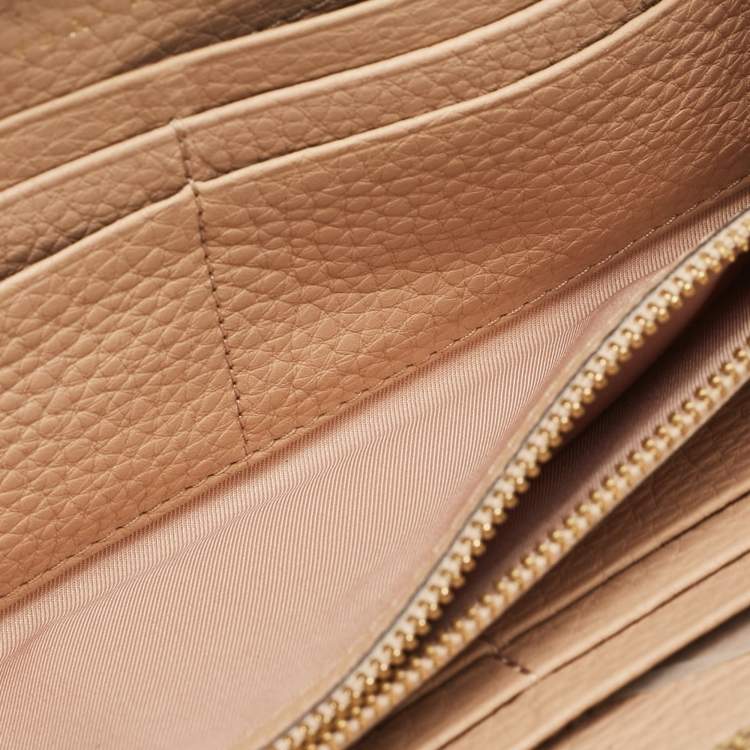 Pre Owned Tory Burch Beige Leather McGraw Zip Continental Wallet