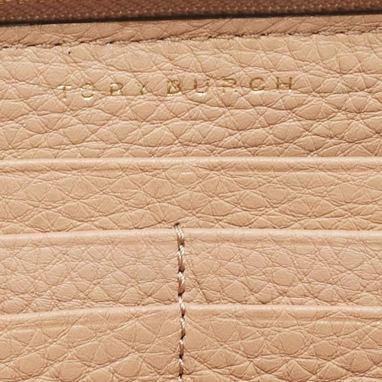 Pre Owned Tory Burch Beige Leather McGraw Zip Continental Wallet