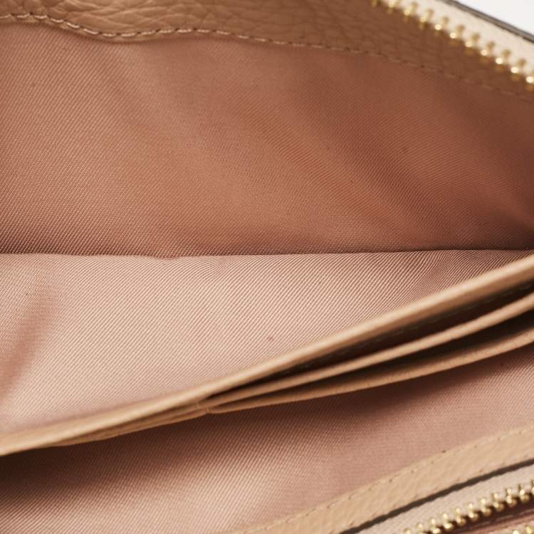 Pre Owned Tory Burch Beige Leather McGraw Zip Continental Wallet