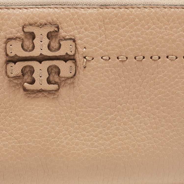 Pre Owned Tory Burch Beige Leather McGraw Zip Continental Wallet
