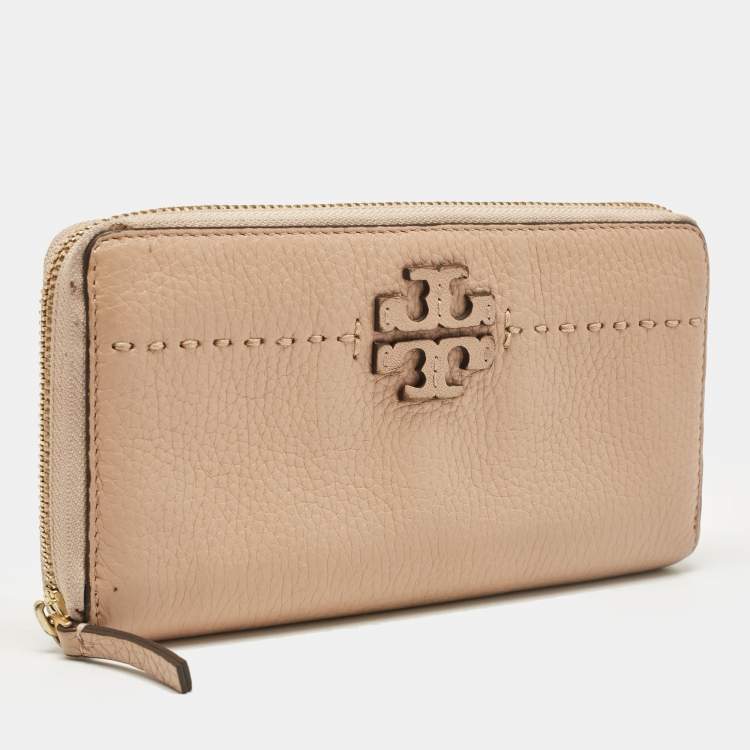 Pre Owned Tory Burch Beige Leather McGraw Zip Continental Wallet