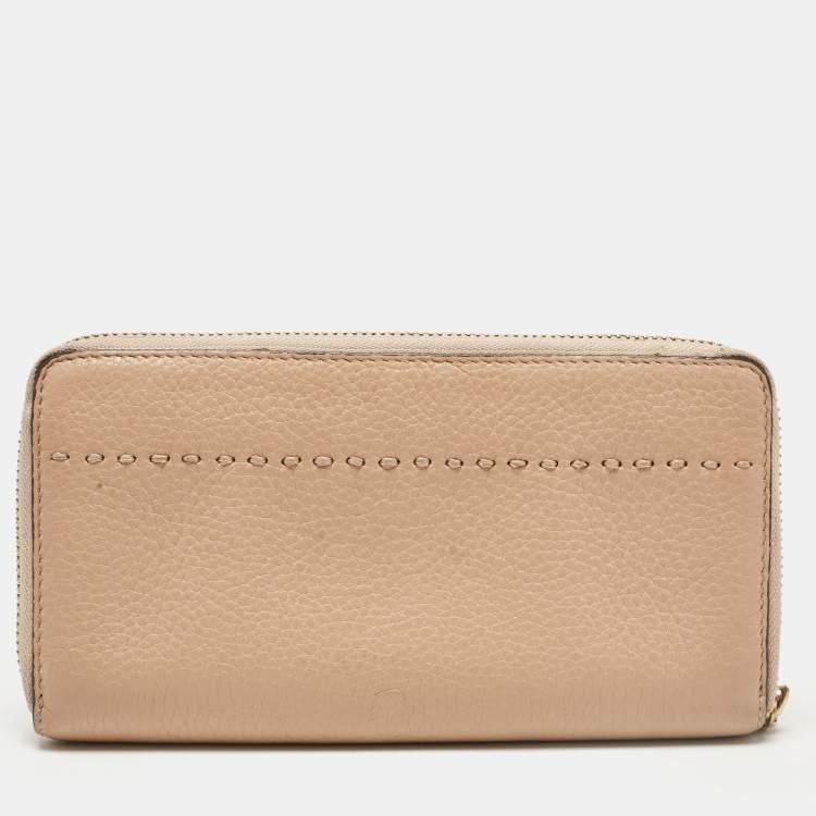 Pre Owned Tory Burch Beige Leather McGraw Zip Continental Wallet