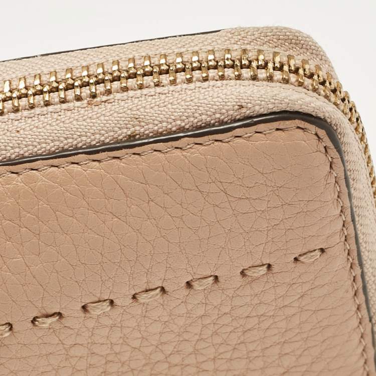 Pre Owned Tory Burch Beige Leather McGraw Zip Continental Wallet