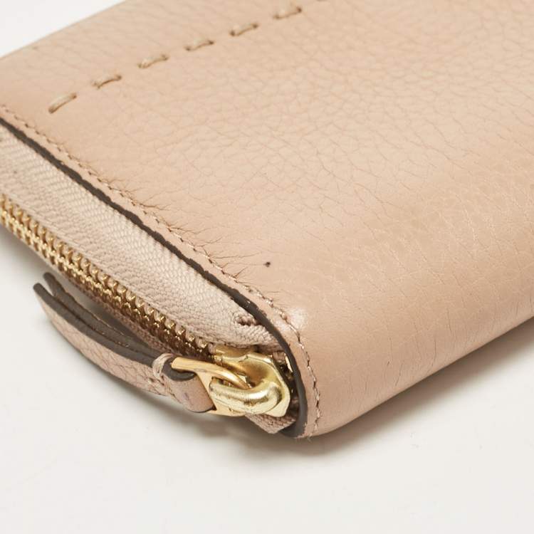 Pre Owned Tory Burch Beige Leather McGraw Zip Continental Wallet
