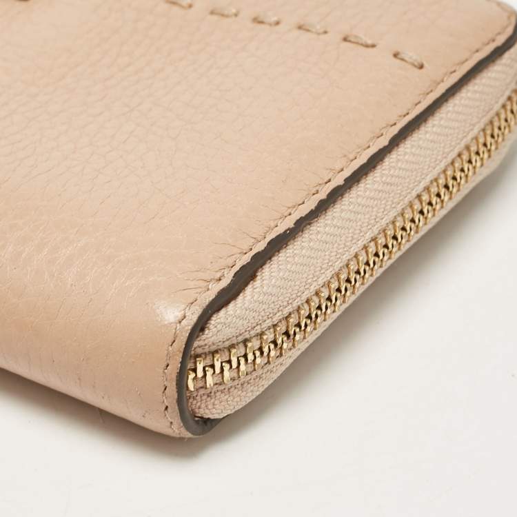 Pre Owned Tory Burch Beige Leather McGraw Zip Continental Wallet