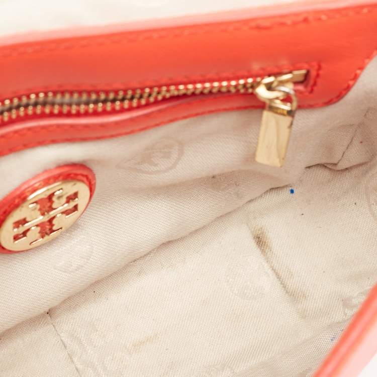 Pre Owned Tory Burch Orange Patent and Leather Mini Robinson Crossbody Bag