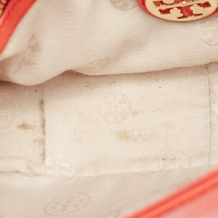 Pre Owned Tory Burch Orange Patent and Leather Mini Robinson Crossbody Bag