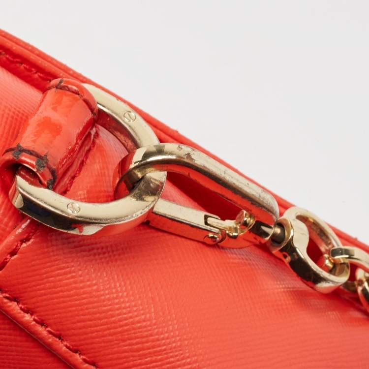 Pre Owned Tory Burch Orange Patent and Leather Mini Robinson Crossbody Bag