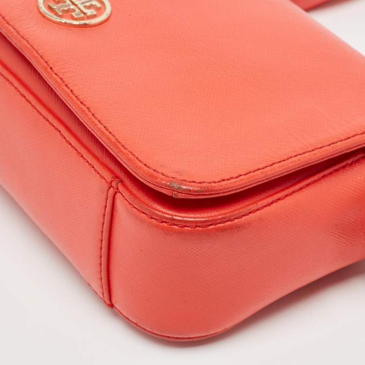 Pre Owned Tory Burch Orange Patent and Leather Mini Robinson Crossbody Bag