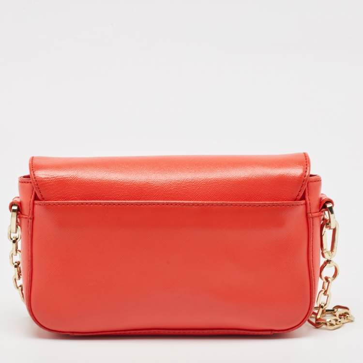 Pre Owned Tory Burch Orange Patent and Leather Mini Robinson Crossbody Bag