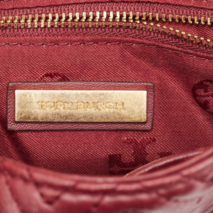 Pre Owned Tory Burch Burgundy Leather Small Fleming Crossbody Bag