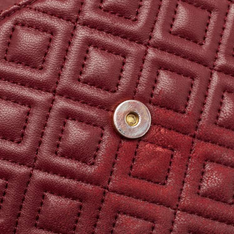 Pre Owned Tory Burch Burgundy Leather Small Fleming Crossbody Bag