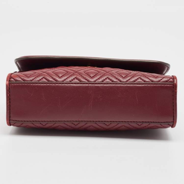 Pre Owned Tory Burch Burgundy Leather Small Fleming Crossbody Bag