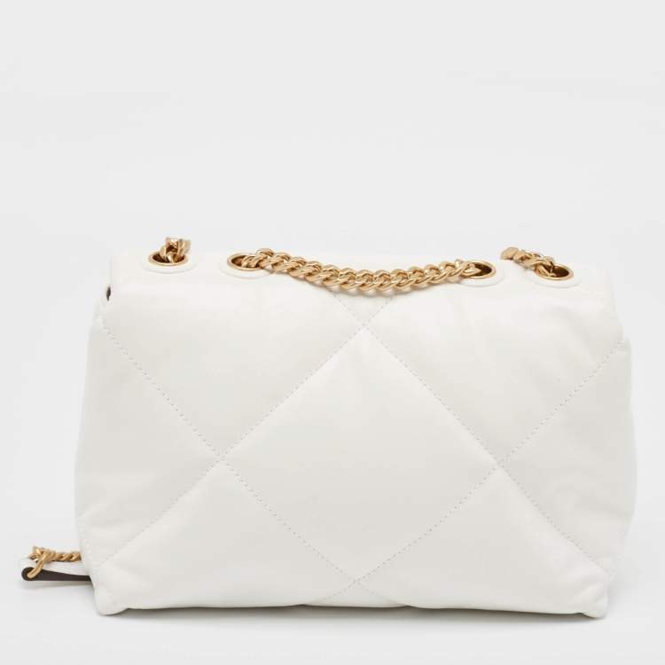 Pre Owned Tory Burch White Quilted Leather Kira Shoulder Bag