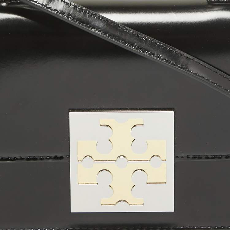 Pre Owned Tory Burch Black Glossy Leather Mini Bon Bon Top Handle Bag