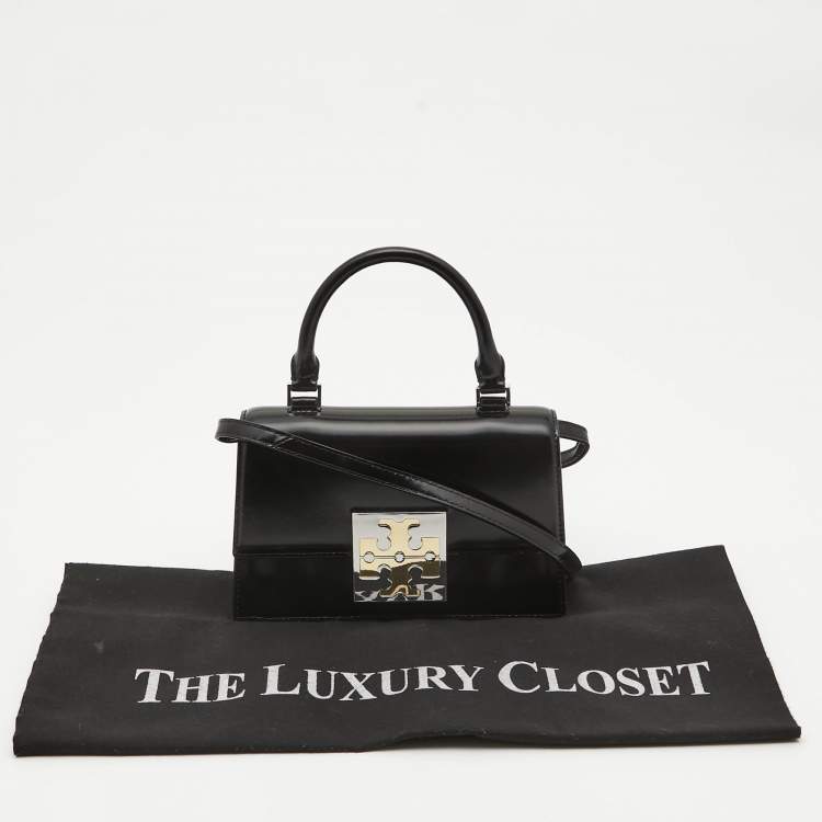 Pre Owned Tory Burch Black Glossy Leather Mini Bon Bon Top Handle Bag
