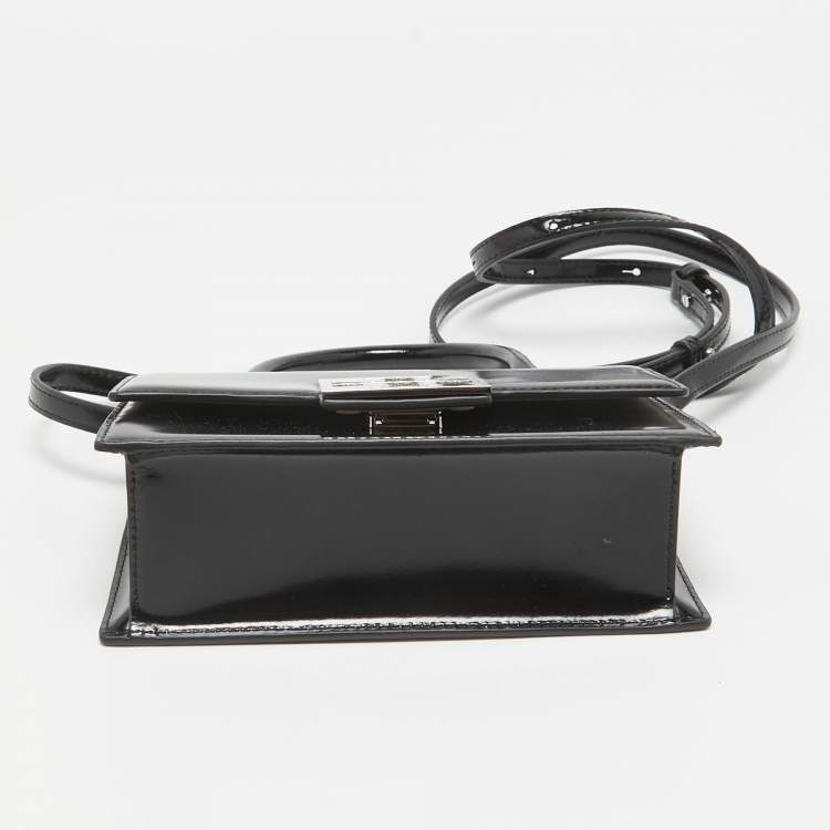 Pre Owned Tory Burch Black Glossy Leather Mini Bon Bon Top Handle Bag