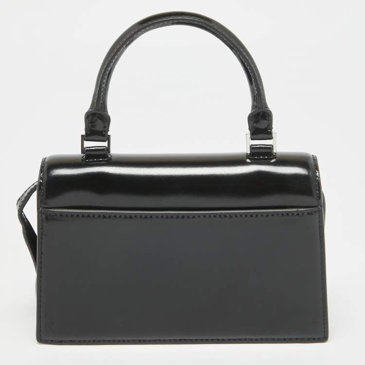 Pre Owned Tory Burch Black Glossy Leather Mini Bon Bon Top Handle Bag