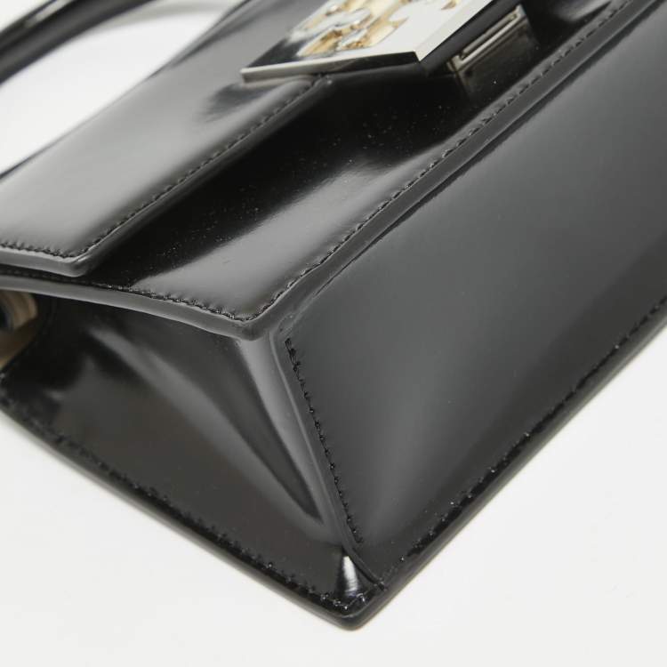 Pre Owned Tory Burch Black Glossy Leather Mini Bon Bon Top Handle Bag