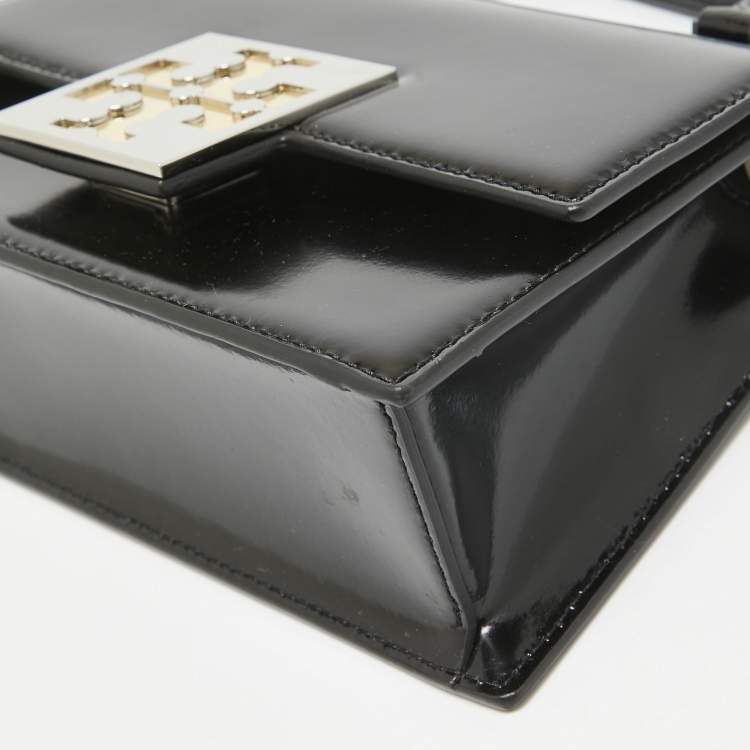 Pre Owned Tory Burch Black Glossy Leather Mini Bon Bon Top Handle Bag