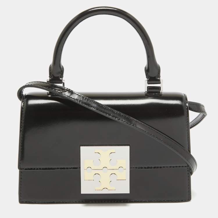 Pre Owned Tory Burch Black Glossy Leather Mini Bon Bon Top Handle Bag