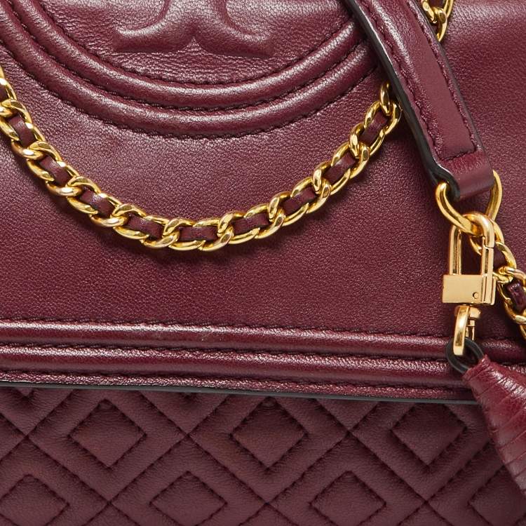 Pre Owned Tory Burch Burgundy Leather Small Fleming Shoulder Bag
