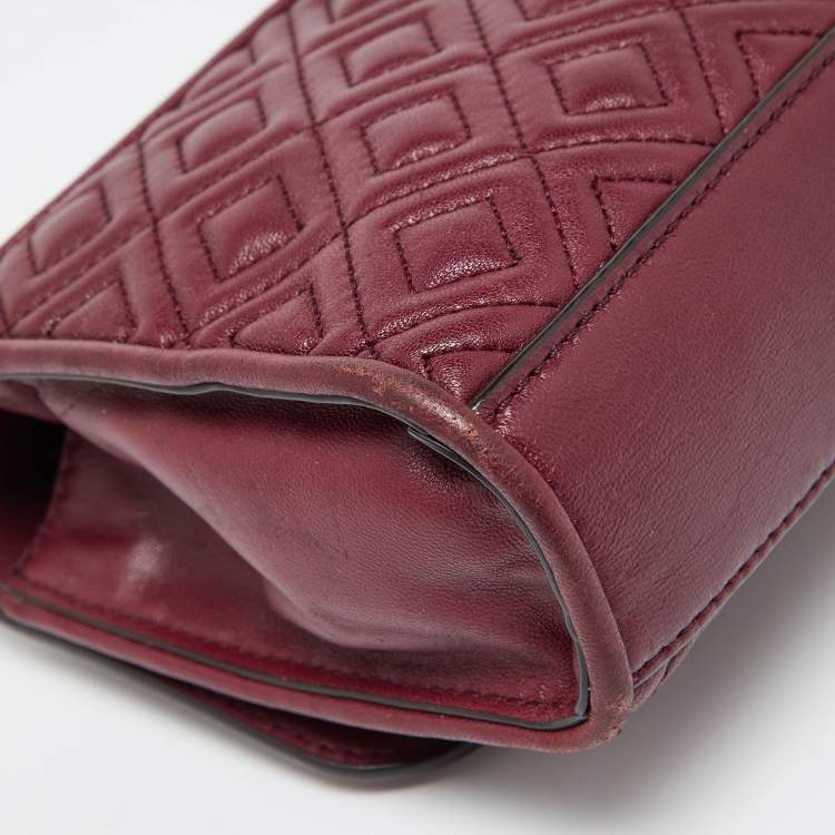 Pre Owned Tory Burch Burgundy Leather Small Fleming Shoulder Bag