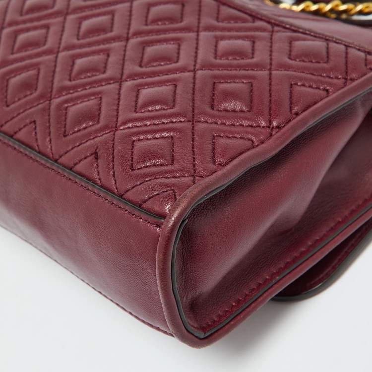 Pre Owned Tory Burch Burgundy Leather Small Fleming Shoulder Bag