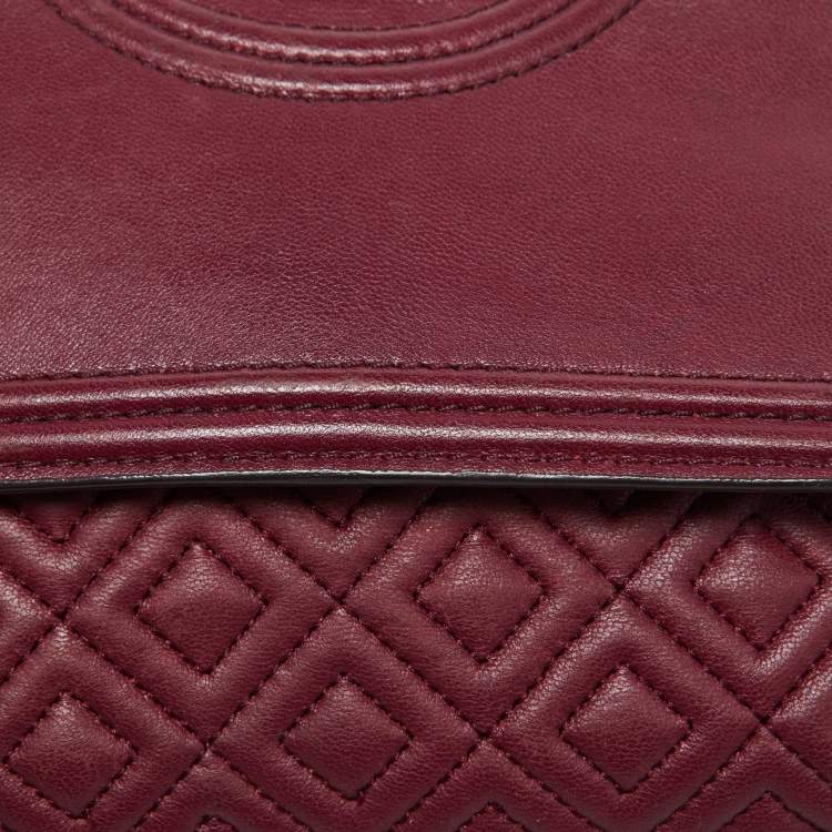 Pre Owned Tory Burch Burgundy Leather Small Fleming Shoulder Bag