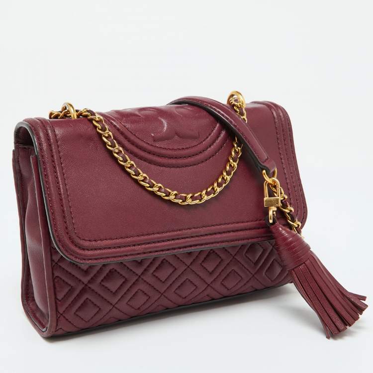 Pre Owned Tory Burch Burgundy Leather Small Fleming Shoulder Bag